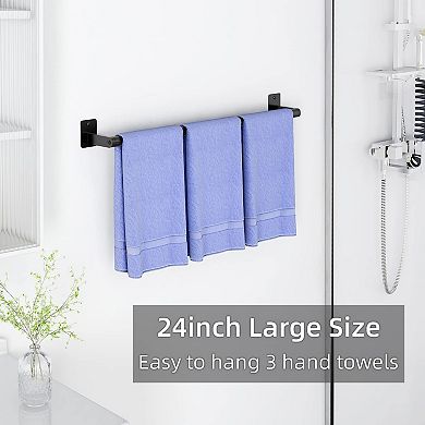24 Inch Wall Mounted Towel Bar Heavy Duty Rustproof Bathroom Organizer Matte Black