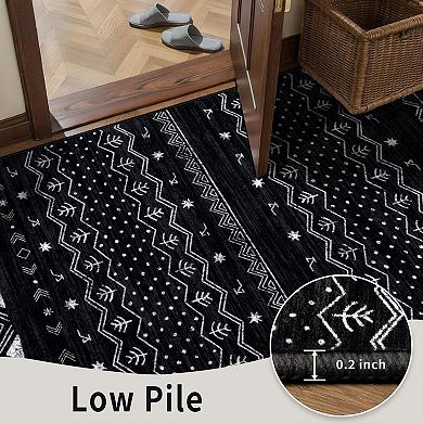 Washable Non Slip Hallway Runner Rug Boho Geometric Low Pile Indoor Carpet