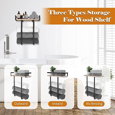Wall Mounted Metal Wood Bathroom Towel Rack Storage Organizer For RV Camping