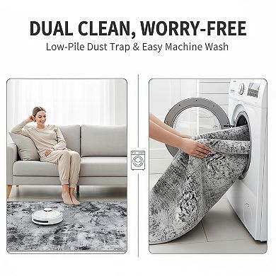 Washable Non Slip Runner Rug Soft Low Pile Easy Clean High Traffic Floor Mat