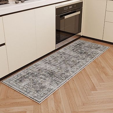 Washable Boho Area Rug Soft Low Pile Non Slip Pet Friendly