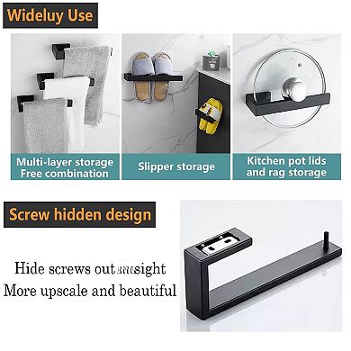 Matte Black Stainless Steel Hand Towel Holder Modern Wall Mount Rack