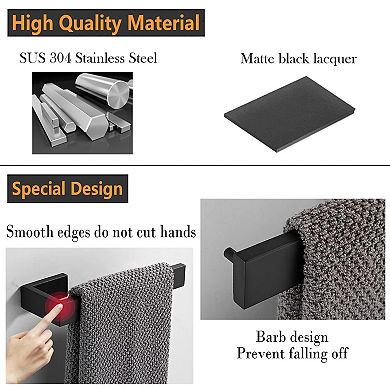 Matte Black Stainless Steel Hand Towel Holder Modern Wall Mount Rack