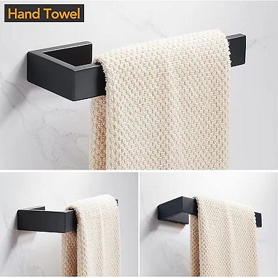 Matte Black Stainless Steel Hand Towel Holder Modern Wall Mount Rack