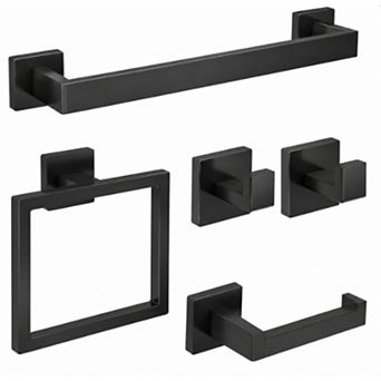 Stainless Steel Matte Black 5 pc Bathroom Hardware Wall Mount Set