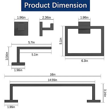 Stainless Steel Matte Black 5 Piece Bathroom Hardware Wall Mount Set