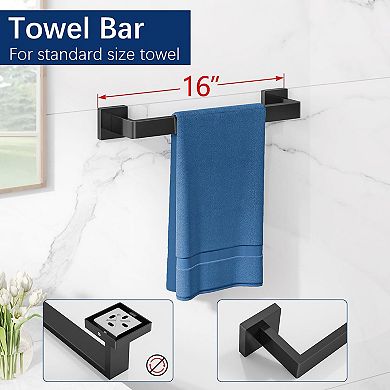 Stainless Steel Matte Black 5 Piece Bathroom Hardware Wall Mount Set