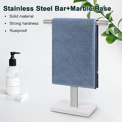 304 Stainless Steel T Shape Hand Towel Holder Marble Base Countertop Stand