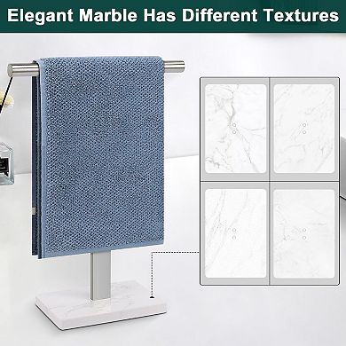 304 Stainless Steel T Shape Hand Towel Holder Marble Base Countertop Stand