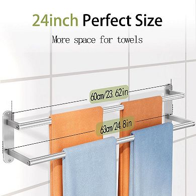 24 Inch Double Bathroom Towel Rack Wall Mounted Stainless Steel Brushed Nickel Holder