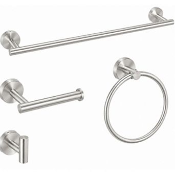 4 pc Bathroom Hardware Set Stainless Steel Wall Mounted Towel Bar Ring Hook Holder