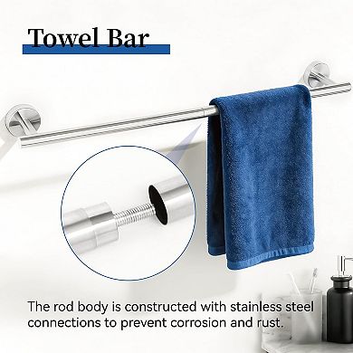 4 Piece Bathroom Hardware Set Stainless Steel Wall Mounted Towel Bar Ring Hook Holder