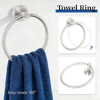 4 Piece Bathroom Hardware Set Stainless Steel Wall Mounted Towel Bar Ring Hook Holder