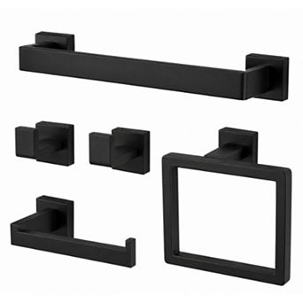 5 pc Matte Black Bathroom Hardware Set 24 Inch Stainless Steel Towel Rack Kit