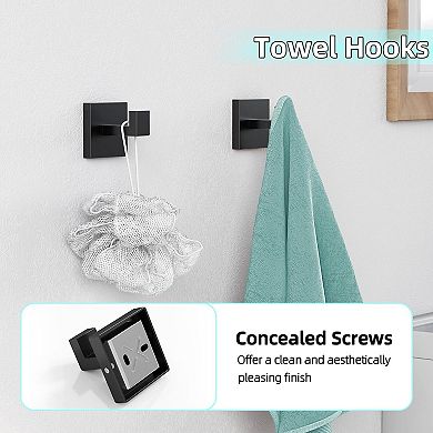 5 Piece Matte Black Bathroom Hardware Set 24 Inch Stainless Steel Towel Rack Kit