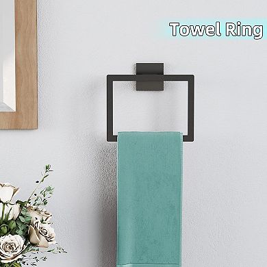 5 Piece Matte Black Bathroom Hardware Set 24 Inch Stainless Steel Towel Rack Kit