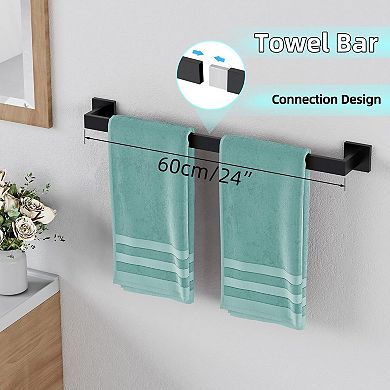 5 Piece Matte Black Bathroom Hardware Set 24 Inch Stainless Steel Towel Rack Kit