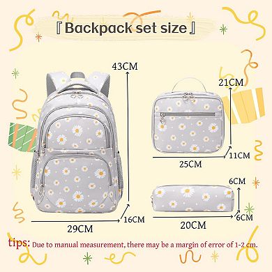 3 Print 3 Pack Elementary Backpack Lunch Box Set Waterproof Nylon School Bag