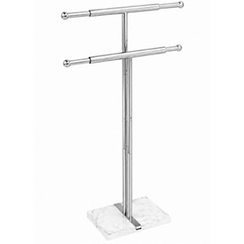 Adjustable Freestanding Towel Rack with Marble Base Stainless Steel Brushed Finish