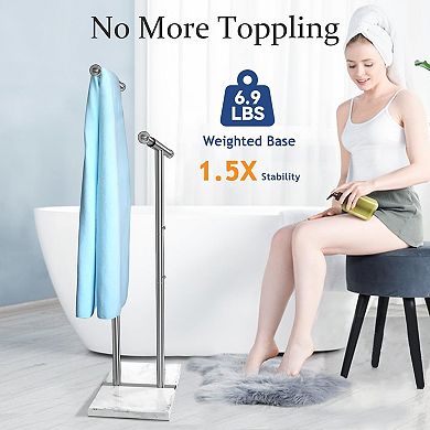 Adjustable Freestanding Towel Rack with Marble Base Stainless Steel Brushed Finish