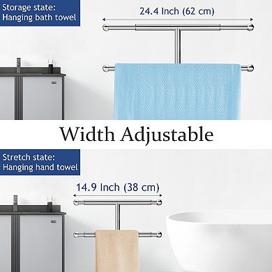 Adjustable Freestanding Towel Rack with Marble Base Stainless Steel Brushed Finish