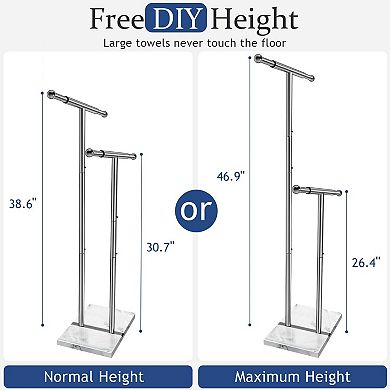 Adjustable Freestanding Towel Rack with Marble Base Stainless Steel Brushed Finish