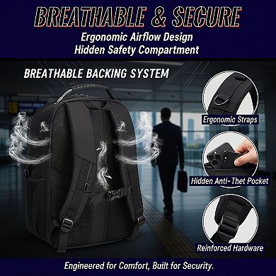 Extra Large TSA Approved Travel Rucksack Laptop Pack With USB Charging Port