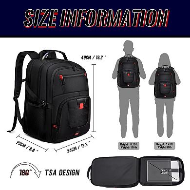 Extra Large TSA Approved Travel Rucksack Laptop Pack With USB Charging Port