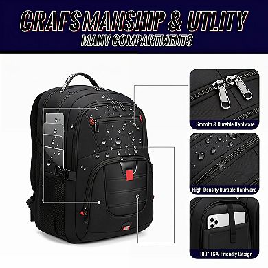 Extra Large TSA Approved Travel Rucksack Laptop Pack With USB Charging Port