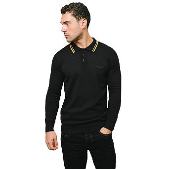 Lambretta Mens Knitted Tipped Long-Sleeved Polo Shirt