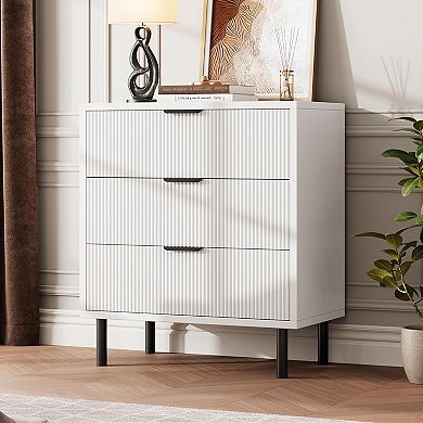 Modern Fluted Entryway Dresser , Metal Legs, Ample Storage, Anti-Tipping Device