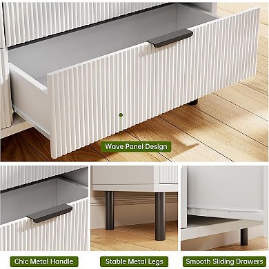 Modern Fluted Entryway Dresser , Metal Legs, Ample Storage, Anti-Tipping Device