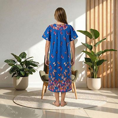 cotton lounge dress Loungees Women's Plus-Size Coral S/S Lounger House It will be your lounge dress Ownkoti Yellow Floral Cotton Lounge