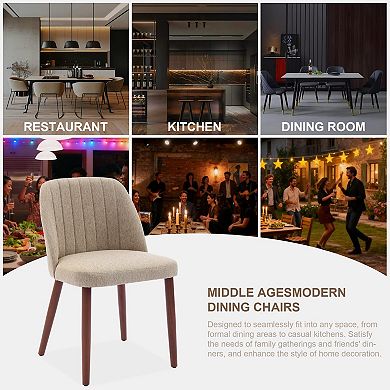 Set of 2 Modern Upholstered Dining Chairs, Linen Fabric Padded Seat, Ergonomic Side Chairs