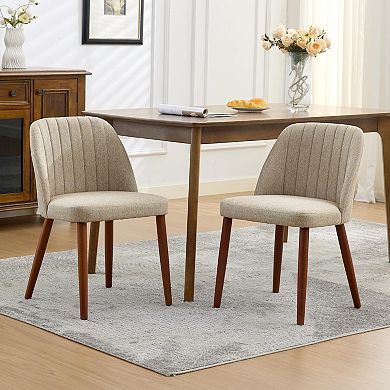 Set of 2 Modern Upholstered Dining Chairs, Linen Fabric Padded Seat, Ergonomic Side Chairs