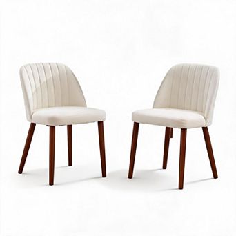 Set of 2 Modern Upholstered Dining Chairs, Linen Fabric Padded Seat, Ergonomic Side Chairs
