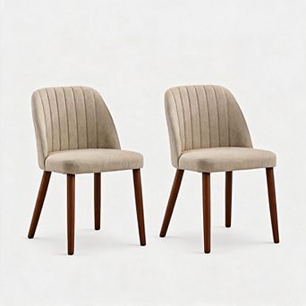 Set of 2 Modern Upholstered Dining Chairs, Linen Fabric Padded Seat, Ergonomic Side Chairs