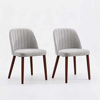 Set of 2 Modern Upholstered Dining Chairs, Linen Fabric Padded Seat, Ergonomic Side Chairs