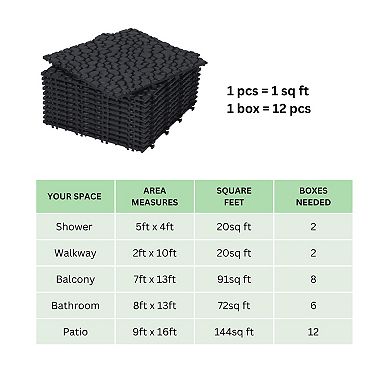 BAOURE Interlocking Deck Tiles Waterproof Plastic Pebble Stone Pattern Home Flooring Pack