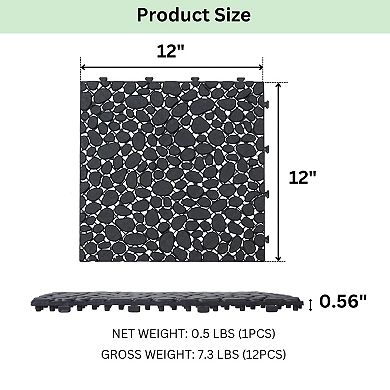 BAOURE Interlocking Deck Tiles Waterproof Plastic Pebble Stone Pattern Home Flooring Pack