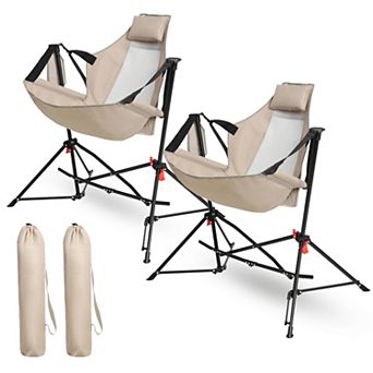 BAOURE Portable Steel Folding Hammock Camping Chair With A Drink Holder And Carrying Bag
