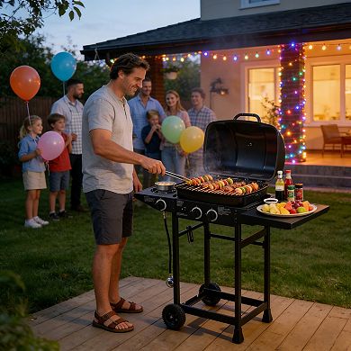 BAOURE 2-Burner Propane Gas Grill with Integrated Side Burner 24,000 BTU