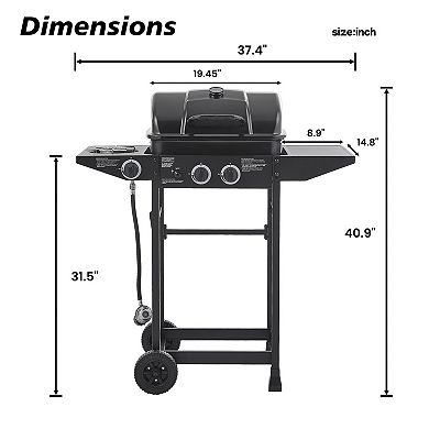 BAOURE 2-Burner Propane Gas Grill with Integrated Side Burner 24,000 BTU