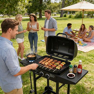 BAOURE 2-Burner Propane Gas Grill with Integrated Side Burner 24,000 BTU