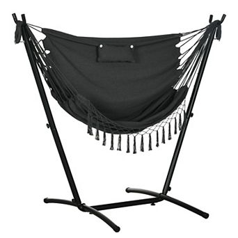 BAOURE Portable Hammock Chair Swing with Heavy Duty Steel Stand and Decorative Cotton Fringe