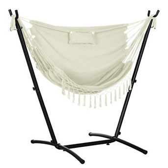 BAOURE Portable Hammock Chair Swing with Heavy Duty Steel Stand and Decorative Cotton Fringe