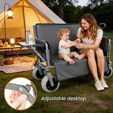 BAOURE Heavy Duty Steel Folding Utility Wagon Cart with Bench Seat Table and Wide Wheels