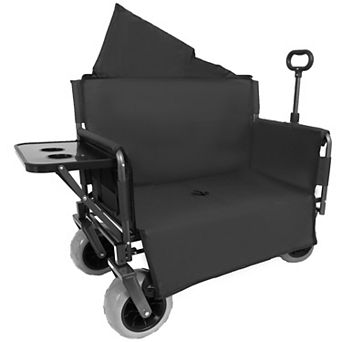 BAOURE Heavy Duty Steel Folding Utility Wagon Cart with Bench Seat Table and Wide Wheels