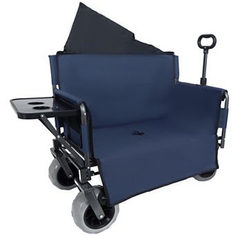 BAOURE Heavy Duty Steel Folding Utility Wagon Cart with Bench Seat Table and Wide Wheels