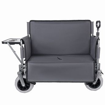 BAOURE Heavy Duty Steel Folding Utility Wagon Cart with Bench Seat Table and Wide Wheels